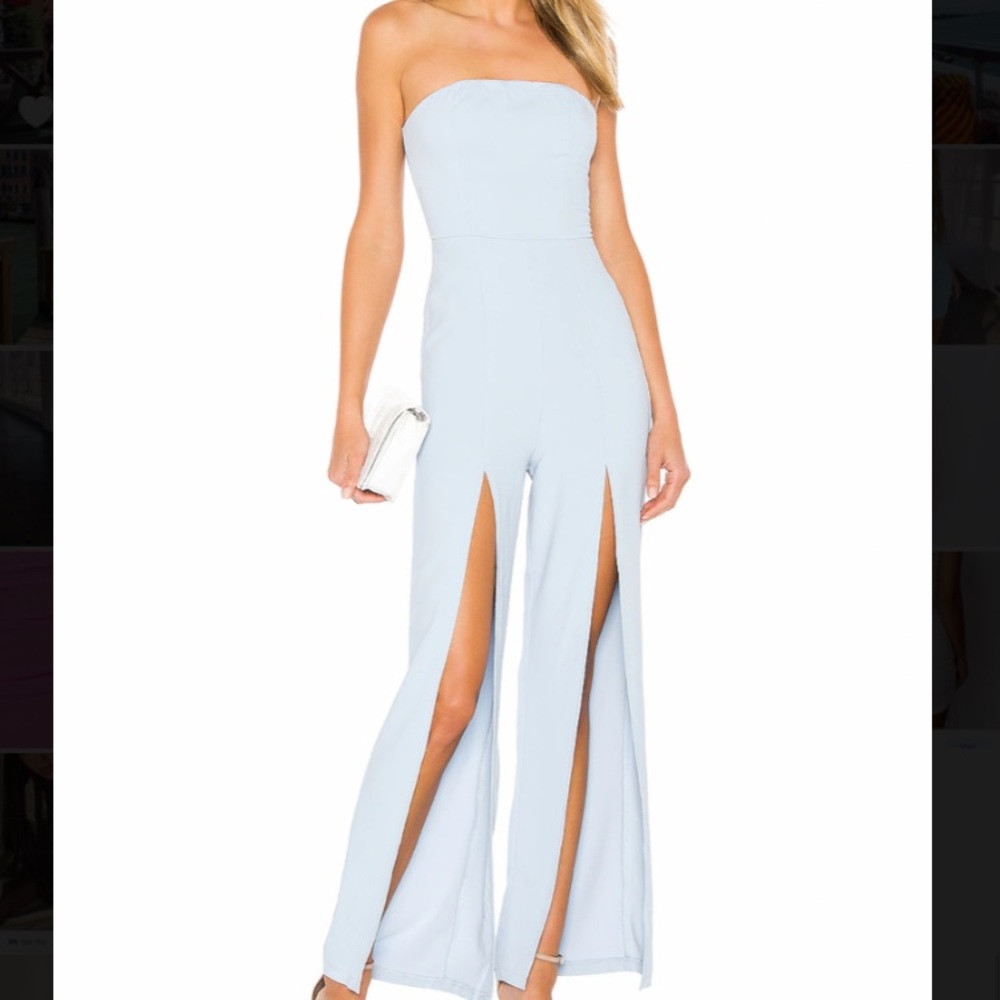 Revolve Superdown Blue Split Leg Jumpsuit